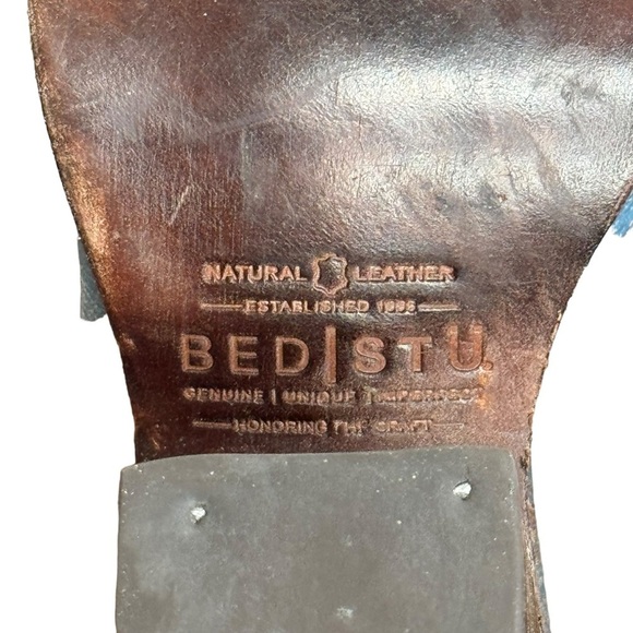 Bed Stu blue Olena zip front peep toe block heels SZ. 6 - Picture 12 of 15